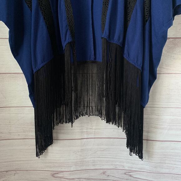 Serena Williams Signature Statement Blue and Black Cardigan Lace and Fringe M/L - Picture 3 of 16